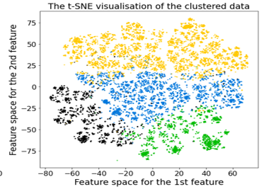The t-SNE visualisation of clustered data